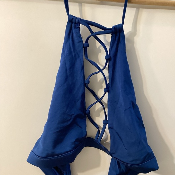 Beach Bunny Reese Blue Halter Strappy‎ One-Piece Swimsuit | Sexy Cutout Monokini - Picture 7 of 10